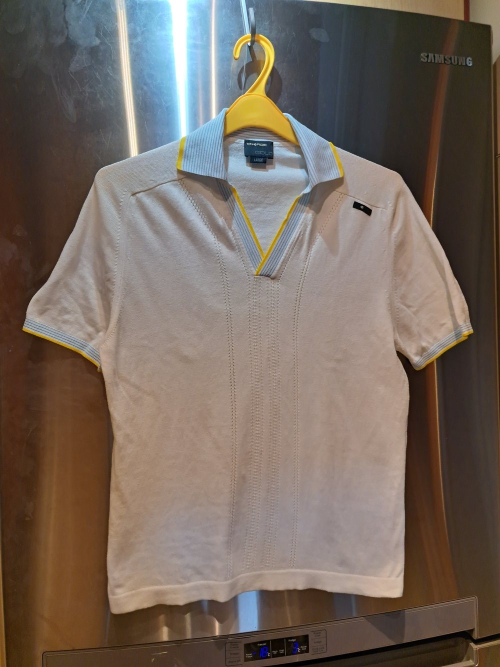 White Short-Sleeve Polo Shirt with Yellow Trim
